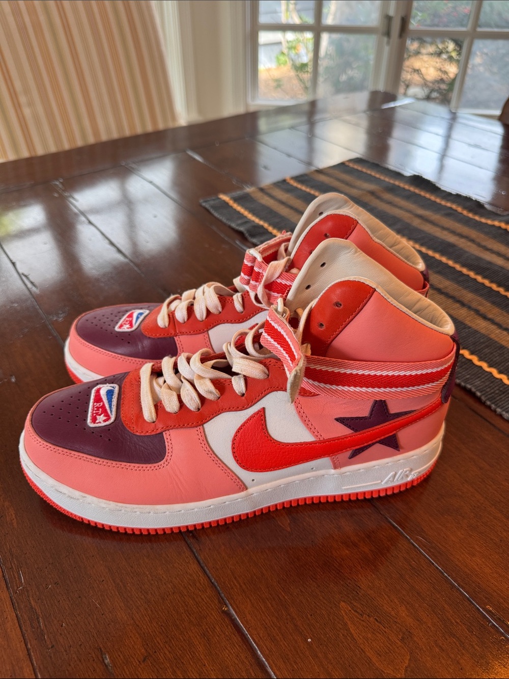 Nike Ricardo Tisci Coral Pink and Red High-Top Sneakers with Purple Star
